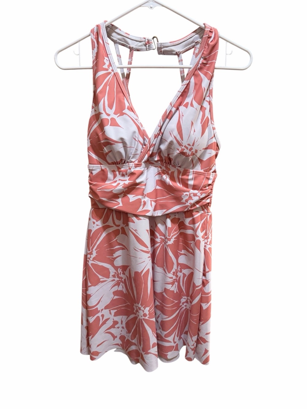 Source Unknown Coral and White Floral Swim Coverup Dress